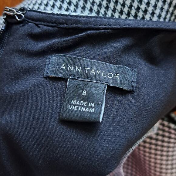 ANN TAYLOR Houndstooth Sleeveless A-line Midi Dress Size 8 Black & White - Picture 4 of 7